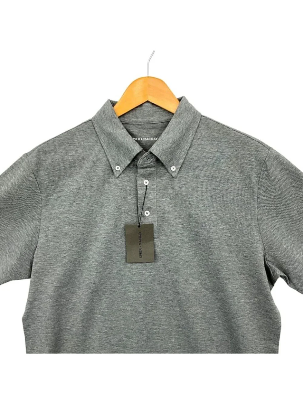 NWT Spier & Mackay Polo Shirt Mens Large Gray Short Sleeve Button Down Collar